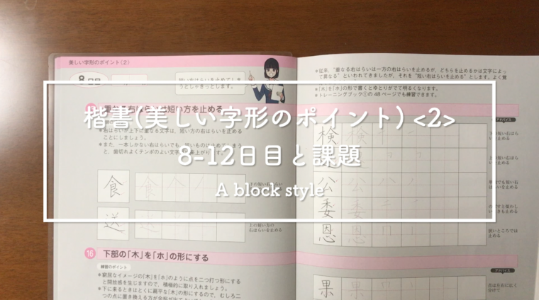 楷書(美しい字形のポイント) 8-12日目と課題